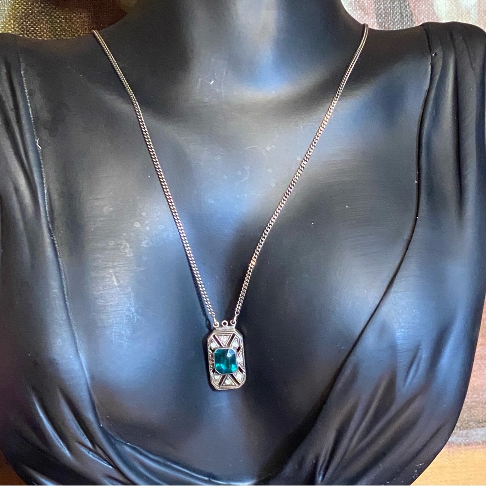 Emerald Marcasite Sterling Silver 925 Necklace